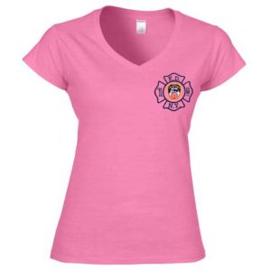 LADIES V-NECK MALTESE CROSS T-SHIRT (PINK) - Image 5