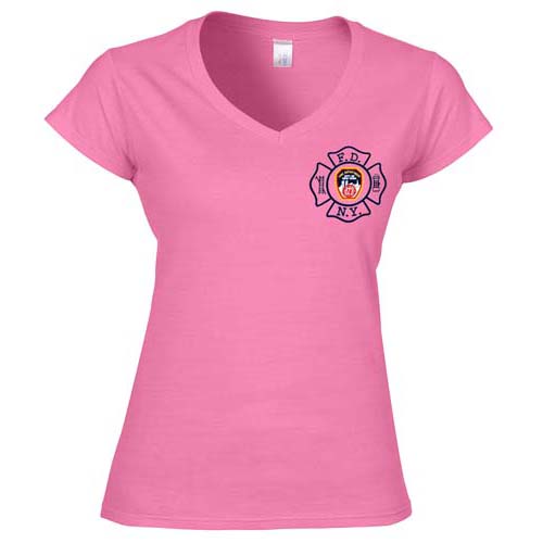 LADIES V-NECK MALTESE CROSS T-SHIRT (PINK)