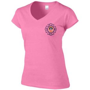 LADIES V-NECK MALTESE CROSS T-SHIRT (PINK) - Image 4