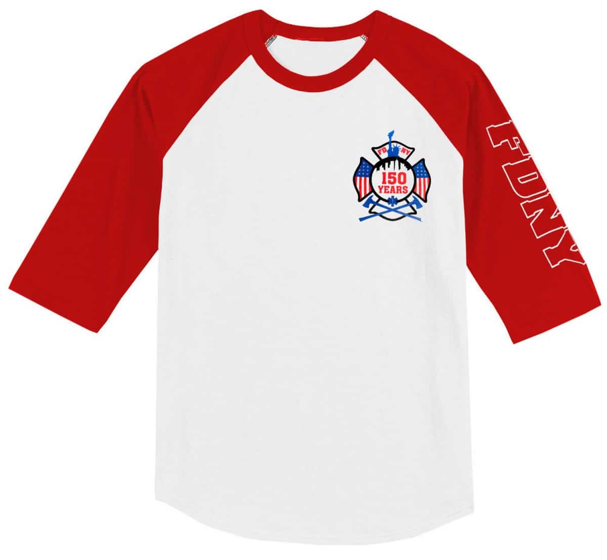 FDNY 150TH ANNIVERSARY BASEBALL T-SHIRT