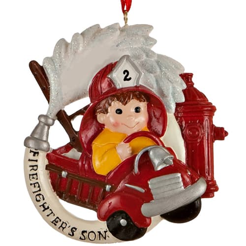 RESIN FIREFIGHTER'S SON ORNAMENT