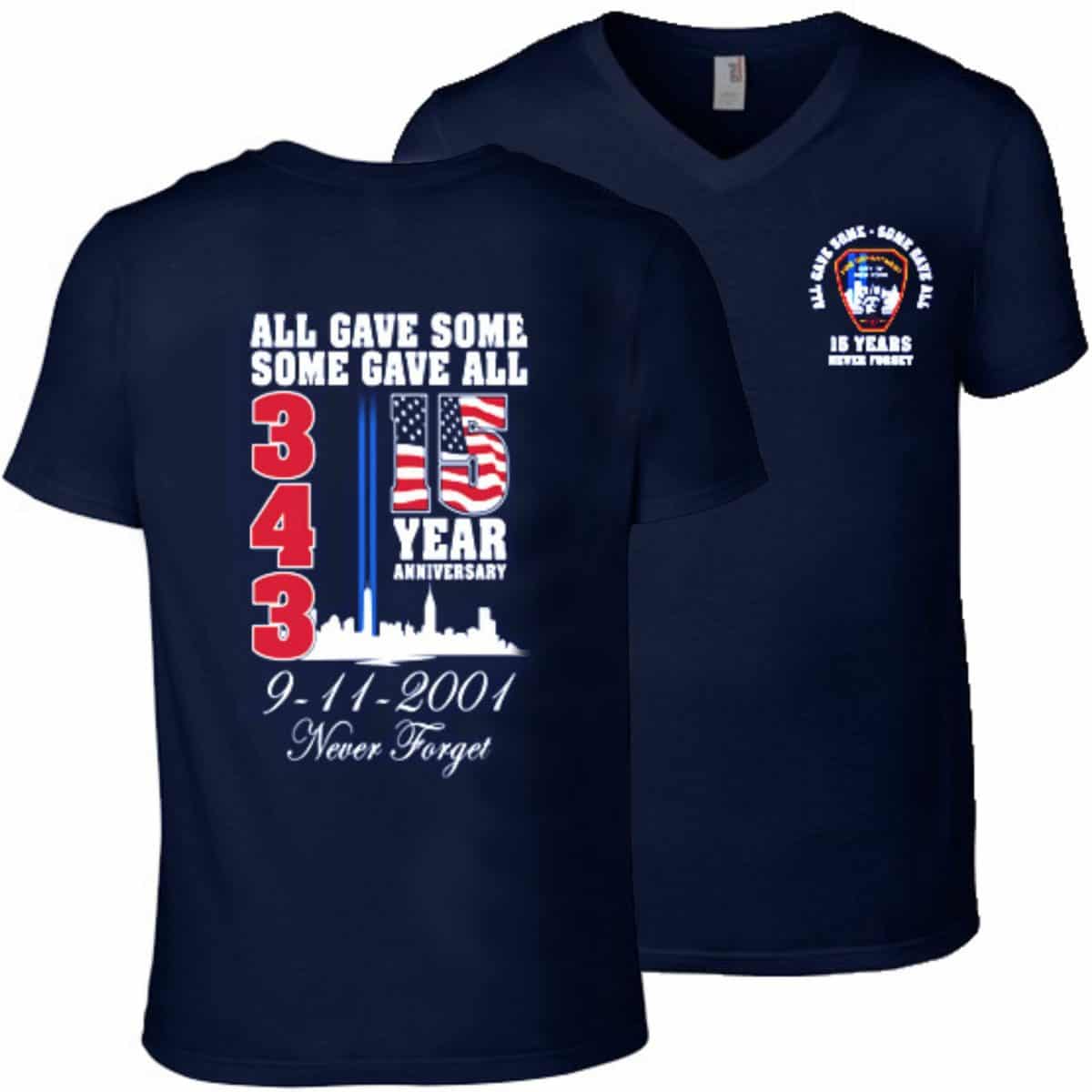 FDNY 15TH ANNIVERSARY 9/11 ALL GAVE SOME V-NECK T-SHIRT - Image 4