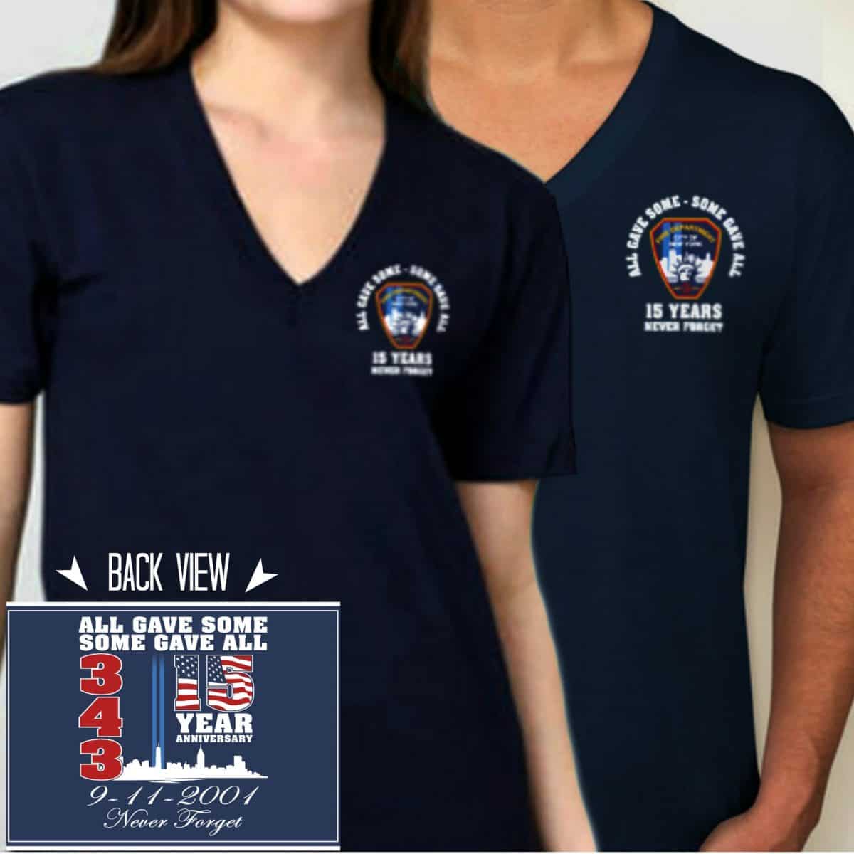 FDNY 15TH ANNIVERSARY 9/11 ALL GAVE SOME V-NECK T-SHIRT