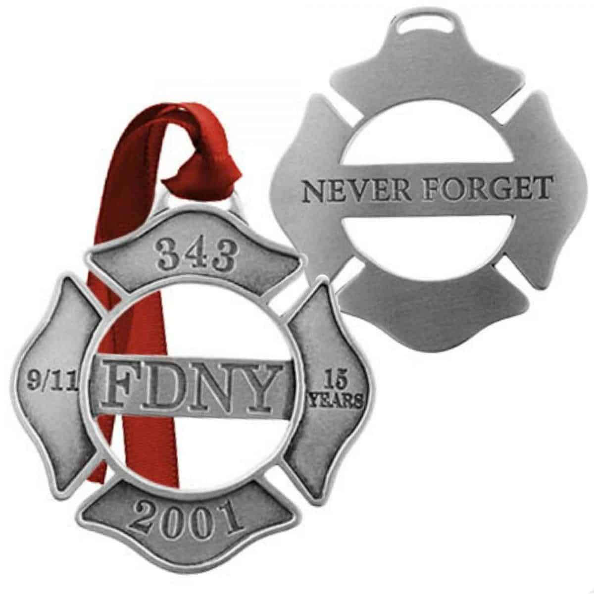 FDNY NEVER FORGET MALTESE CROSS CHRISTMAS ORNAMENT