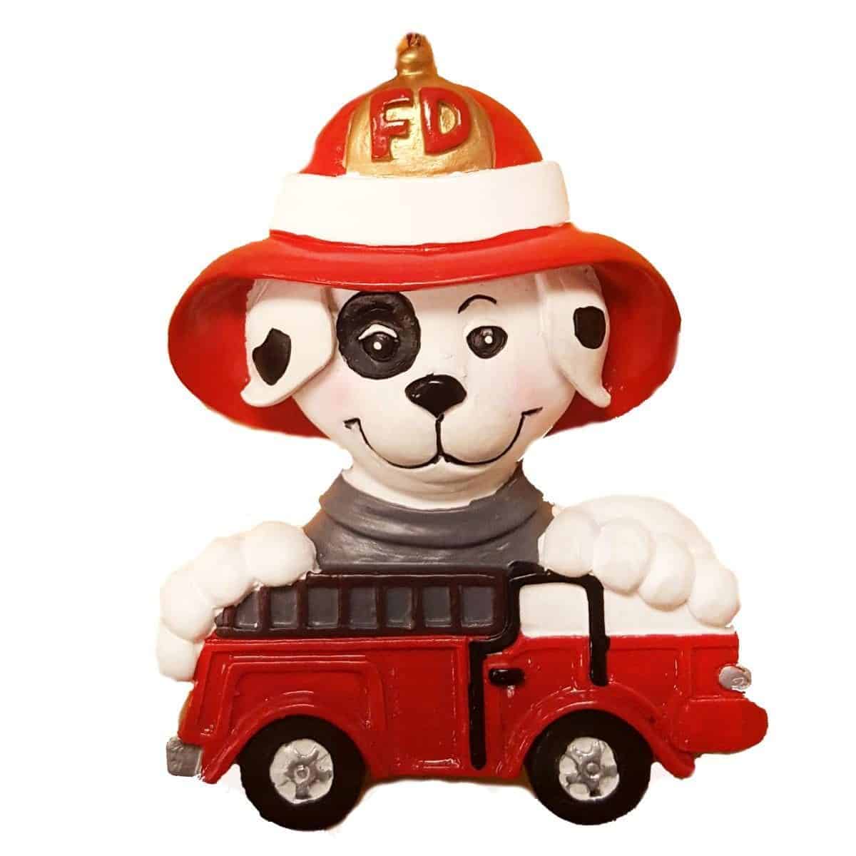 3.75" DALMATIAN WITH FIRE TRUCK ORNAMENT