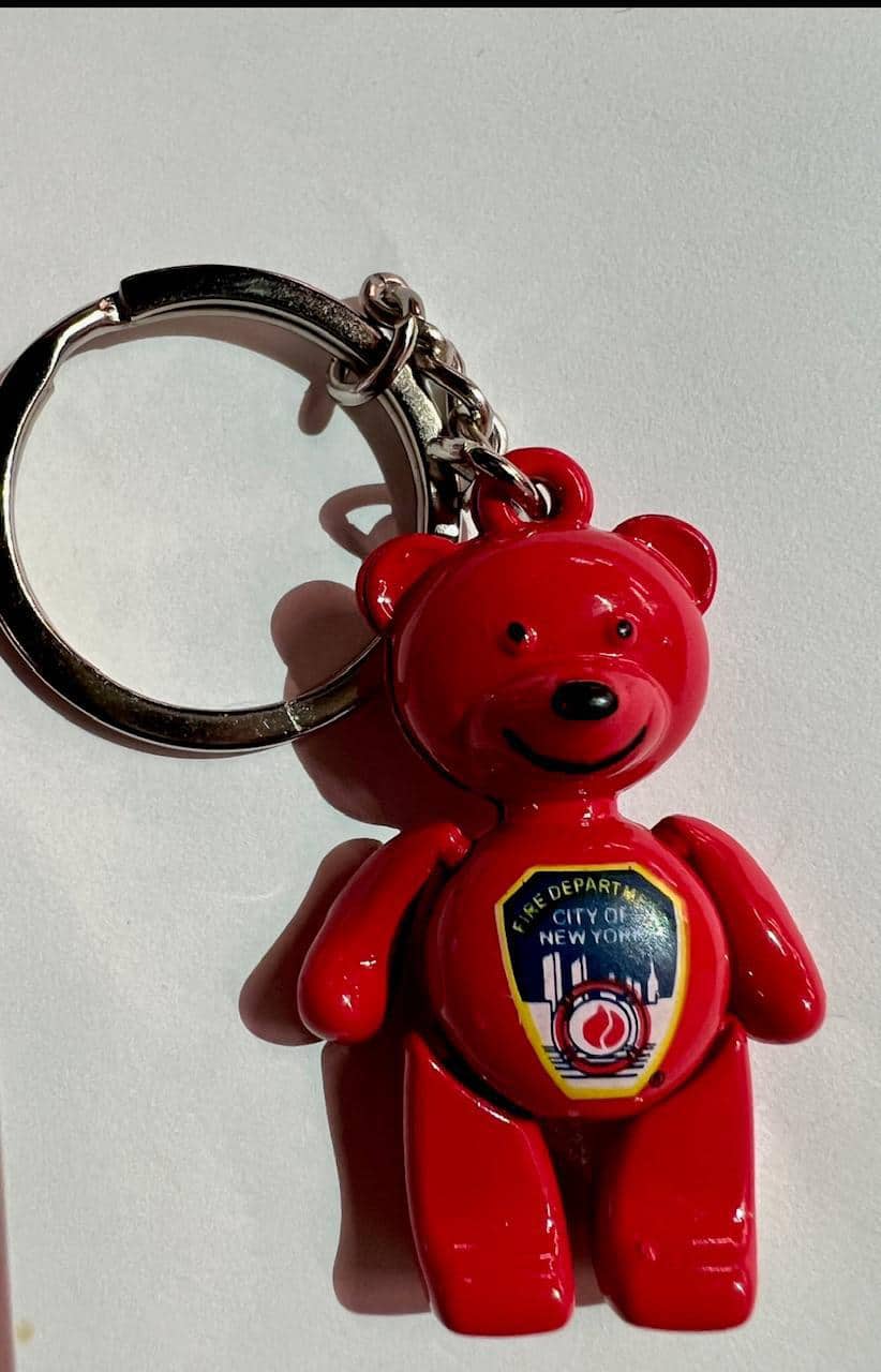 Red Bear Keychain with Helmet