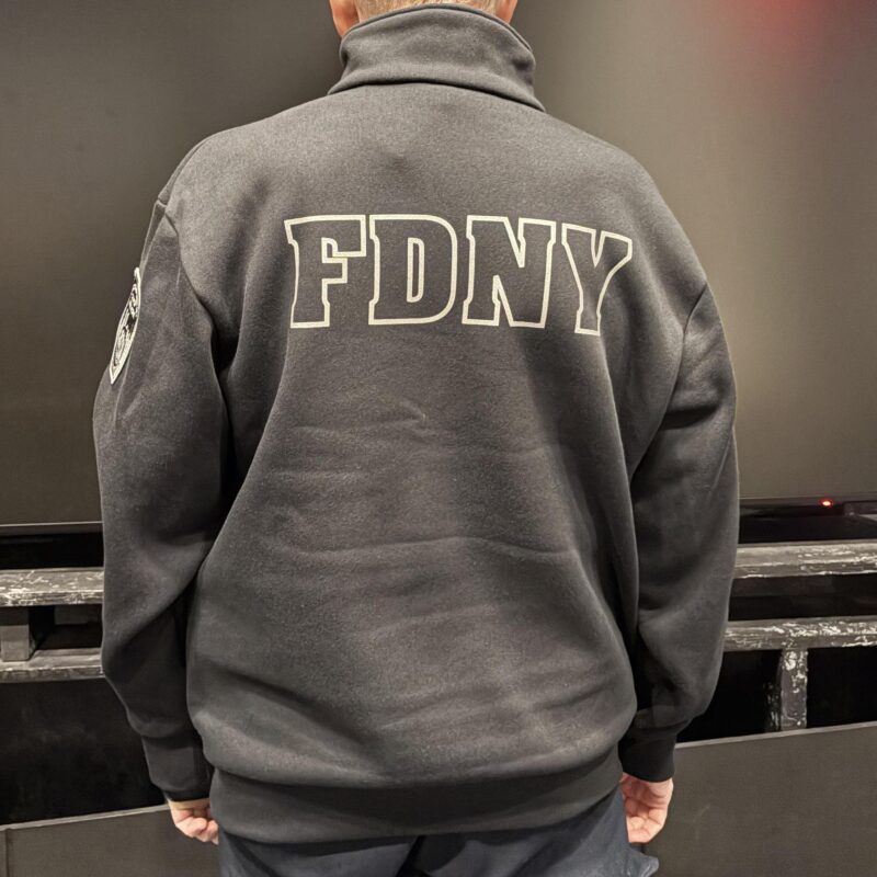 FDNY BLACK 1/4 ZIP SWEATSHIRT with Emblem Patch and Flag - Image 2