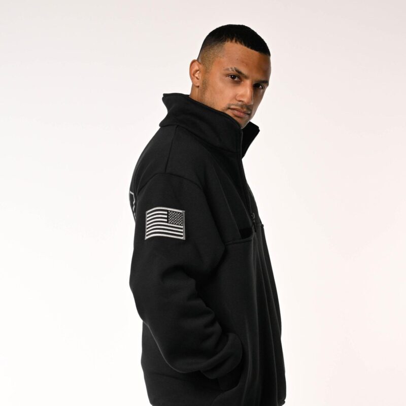 FDNY Black 1/4 Zip Sweatshirt with Emblem Patch & Flag - Image 3