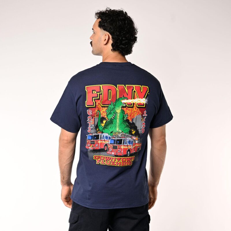 FDNY E-273 L-129 Godzilla Flushing House T-Shirt - Image 4