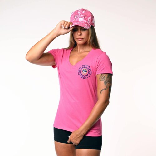 Ladies V-Neck Maltese Cross T-Shirt (Pink)