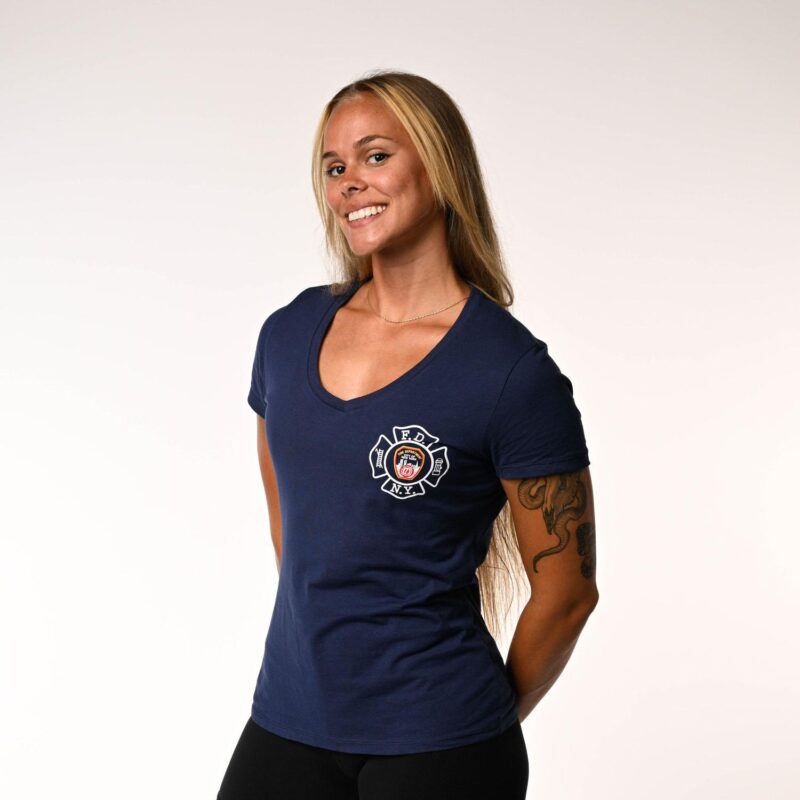Ladies V-Neck Maltese Cross T-Shirt (Navy)