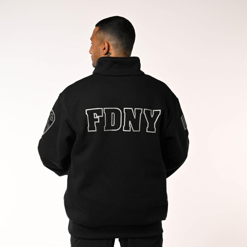 FDNY Black 1/4 Zip Sweatshirt with Emblem Patch & Flag - Image 4