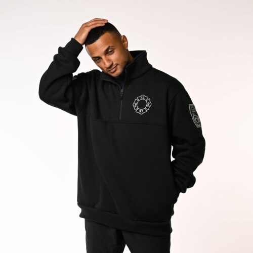FDNY Black 1/4 Zip Sweatshirt with Emblem Patch & Flag