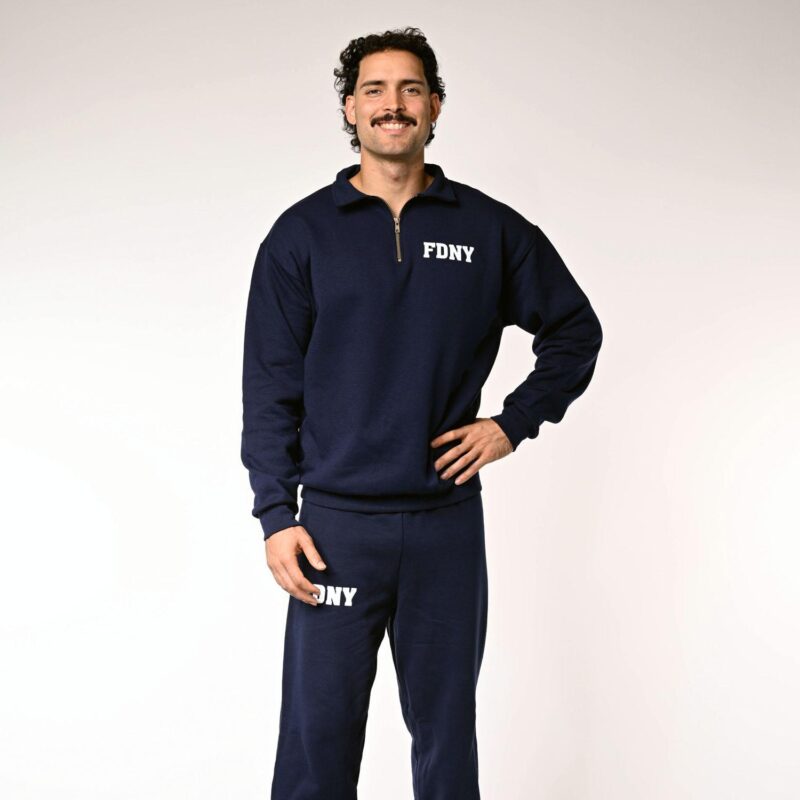 FDNY 1/4 Zip Pullover Sweatshirt (Lightweight-Blue) - Image 5