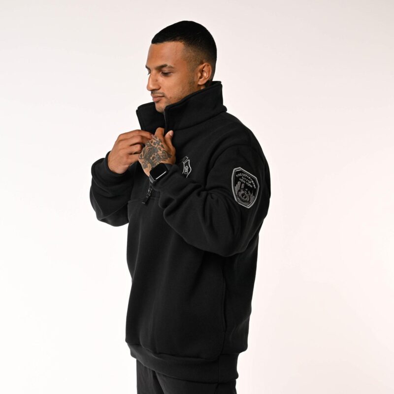 FDNY Black 1/4 Zip Sweatshirt with Emblem Patch & Flag - Image 2