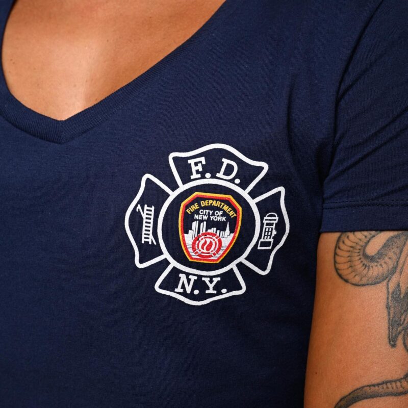 Ladies V-Neck Maltese Cross T-Shirt (Navy) - Image 4