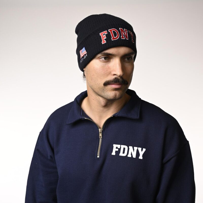 FDNY Knit Hat with Embroidered American Flag - Image 2