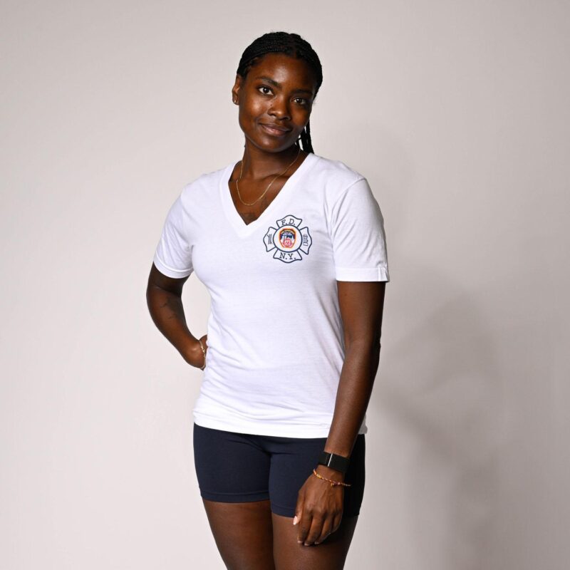 Ladies V-Neck Maltese Cross T-Shirt (White)