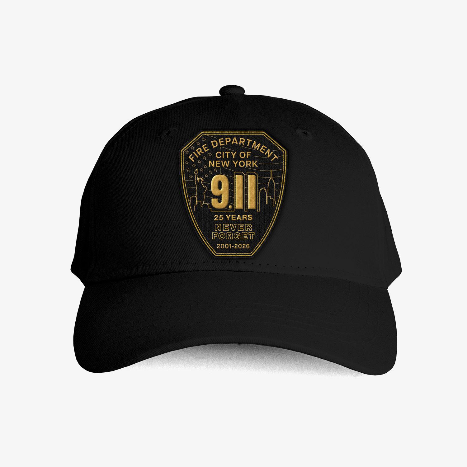 FDNY 9.11 25th Anniversary Shield Patch Hat (Gold) - FDNY Shop