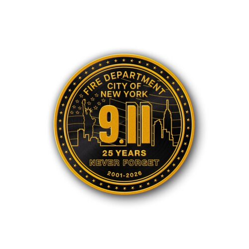 FDNY 9.11 25TH Anniversary Round Challenge Coin (Gold FDNY)